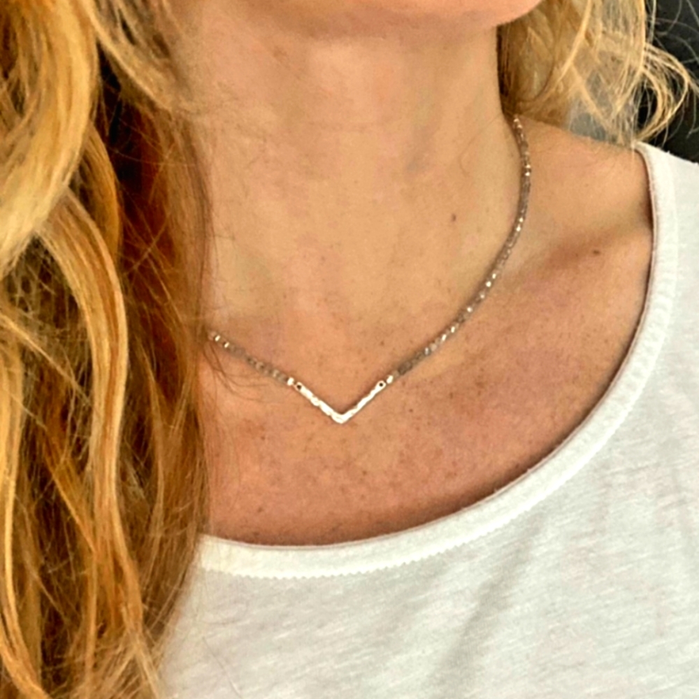 STUNNING boho minimalist beaded necklace sterling Chech glass beads